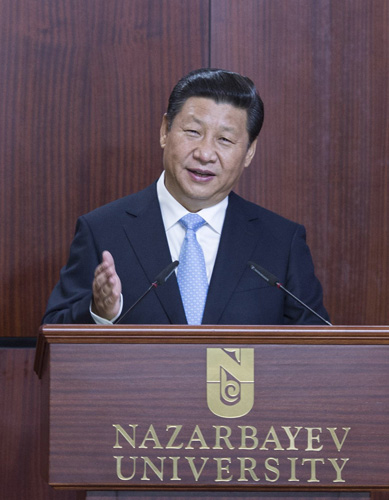 2013年9月7日,国家主席习近平在哈萨克斯坦纳扎尔巴耶夫大学发表题为《弘扬人民友谊 共创美好未来》的重要演讲。.jpg